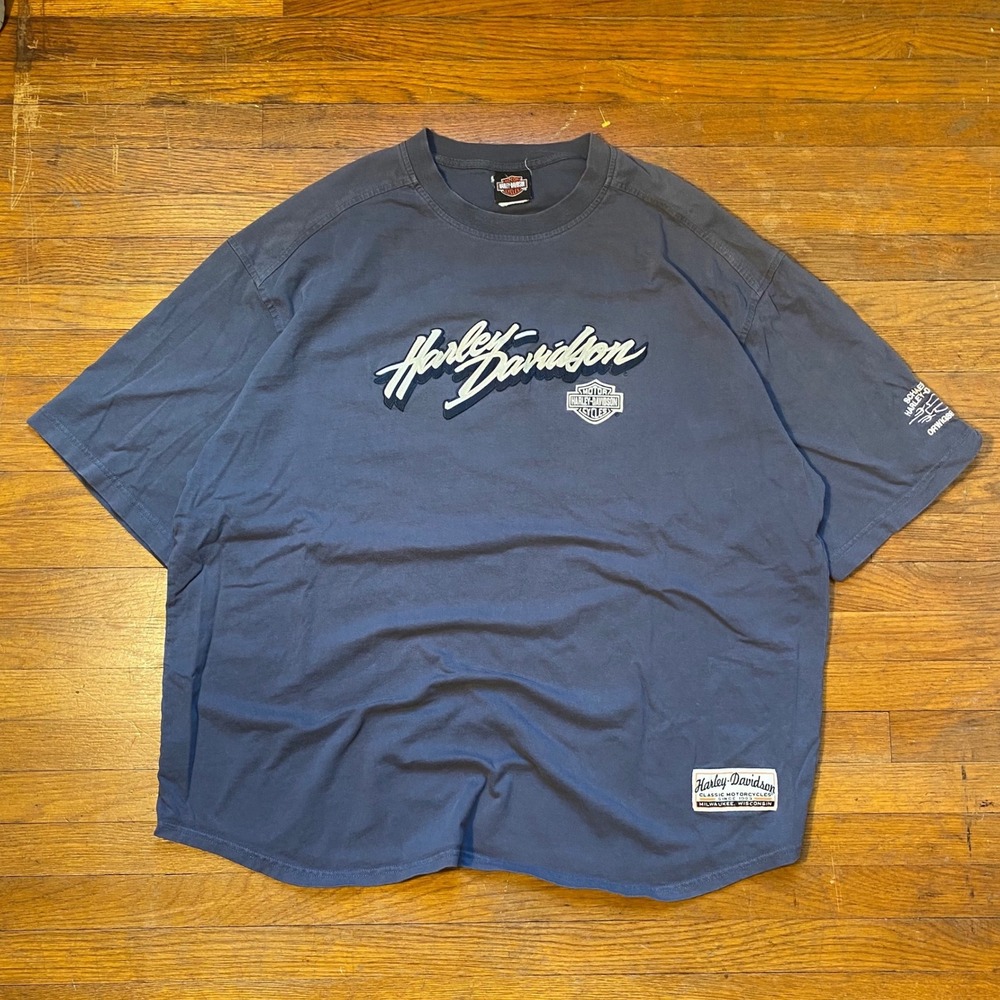 Harley Davidson Mens T-Shirt Blue Gray Embroidered Logo Orwigsburg PA Size XXL